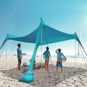 2022 Upgraded Beach Tent Canopy, HARBLAND 10X10 FT UPF50  Beach Tent Pop Up Shade with 8 Tent Stakes, 4 Support Ropes, Carry Bag for Outdoor, Adult and Baby(4 Thickened Tip Poles, 4-8 People, Cyan)