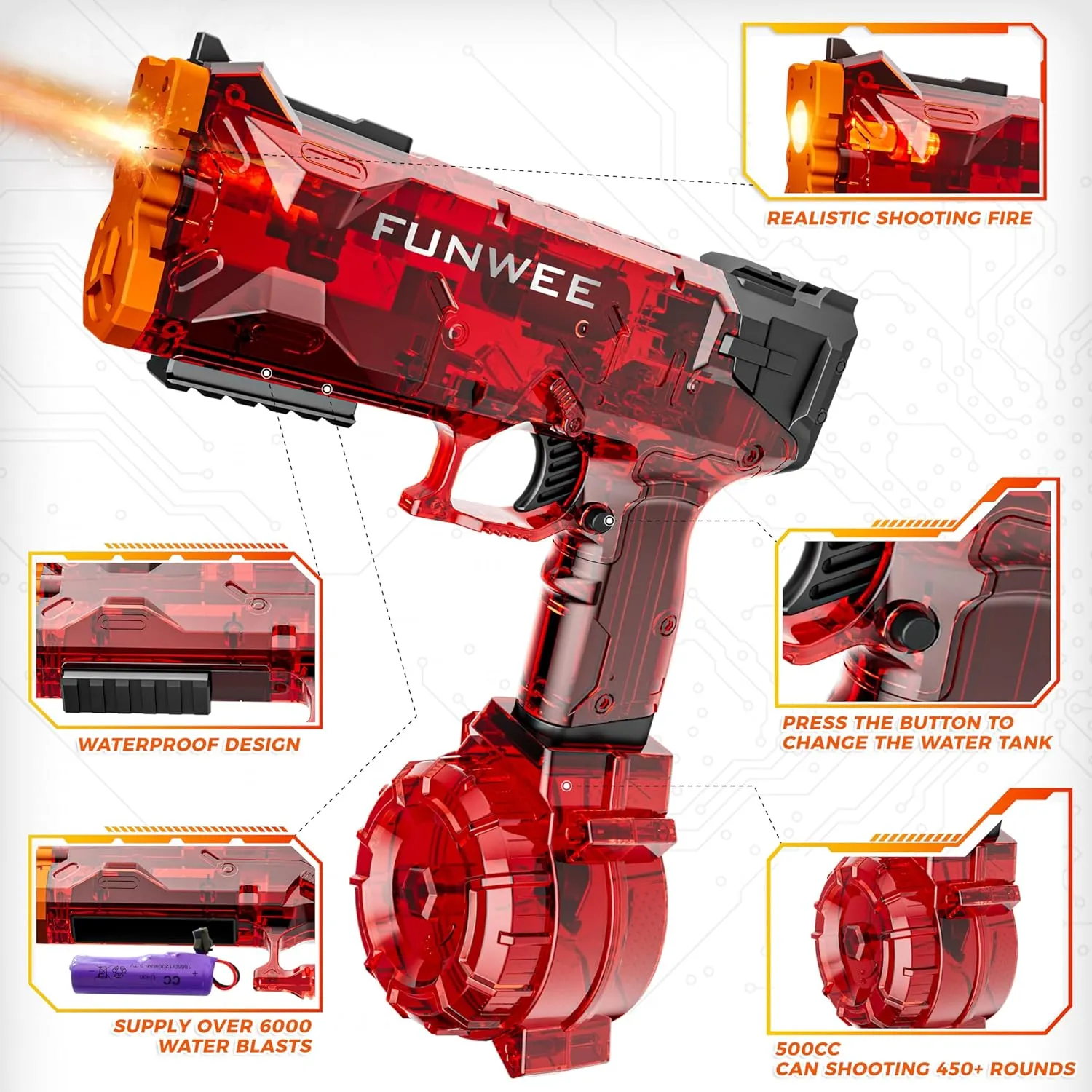 2025 New Upgrade Electric Water Guns for Adults Kids, Light Up Most Powered Full Automatic Water Squirt Gun, Long Range Auto Classic Powerful Strongest Water Blaster, Outdoor Pool Gift Toy