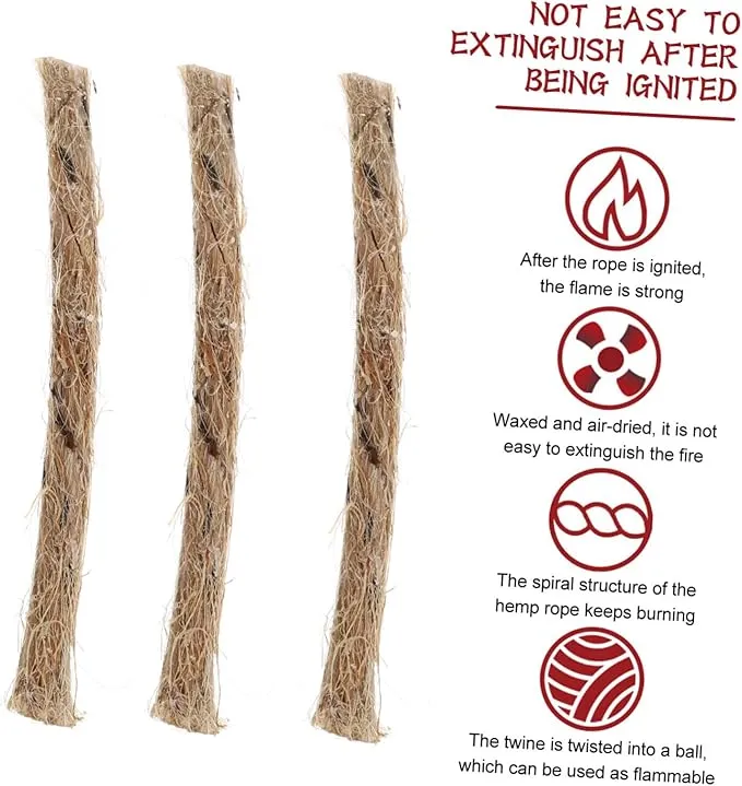 20pcs Kindling Jute Twine Fire Starter Fire Starter Twine Camping Fire Eco Fire Lighter Jute Rope Fire Starter Fire Rope Starter Wax Wicks Supplies Outdoor Rope Travel