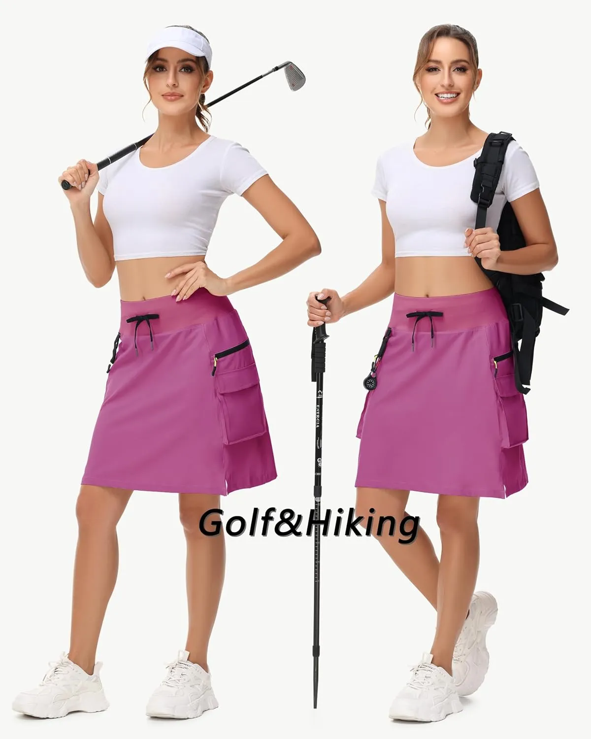 20" Women's Hiking Cargo Skorts Skirts with Zipper Pockets Knee Length Golf Tummy Control Quick Dry Long Skort