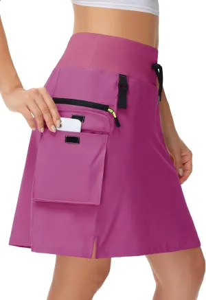 20" Women's Hiking Cargo Skorts Skirts with Zipper Pockets Knee Length Golf Tummy Control Quick Dry Long Skort