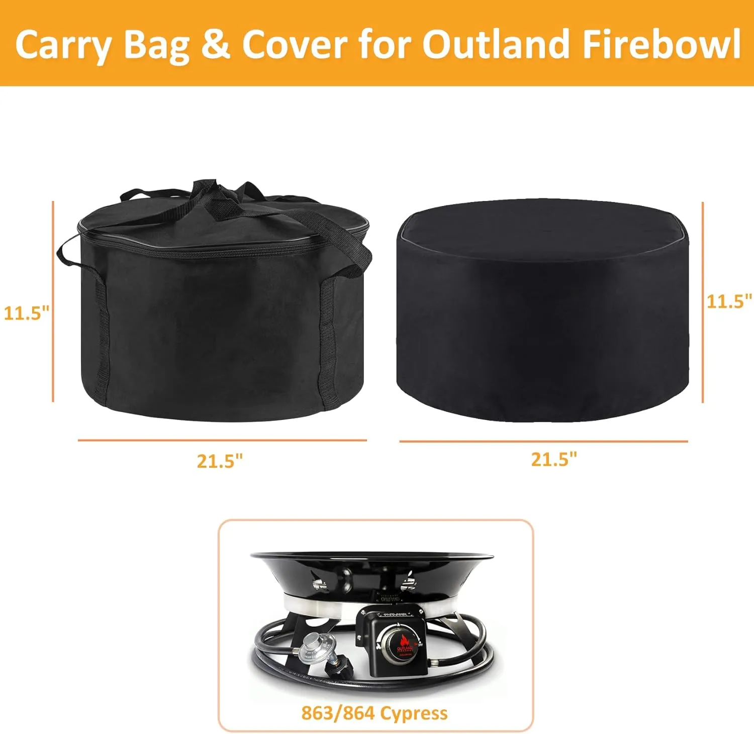 21" Carry Bag and Cover Kit Replacement for Outland Firebowl 863 864, Portable Outdoor Propane Gas Fire Pit Bag with Padded Handles, Fire Pit Carry Case Water-Resistant
