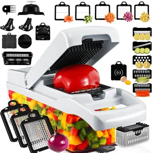 22-in-1 Vegetable Chopper with 13 Blades, Onion Cutter, Dicer, Egg Slicer, Mandoline Slicer, Veggie Chopper with Container – Perfect Mother’s Day Gift & Essential Kitchen Gadget for Meal Prep