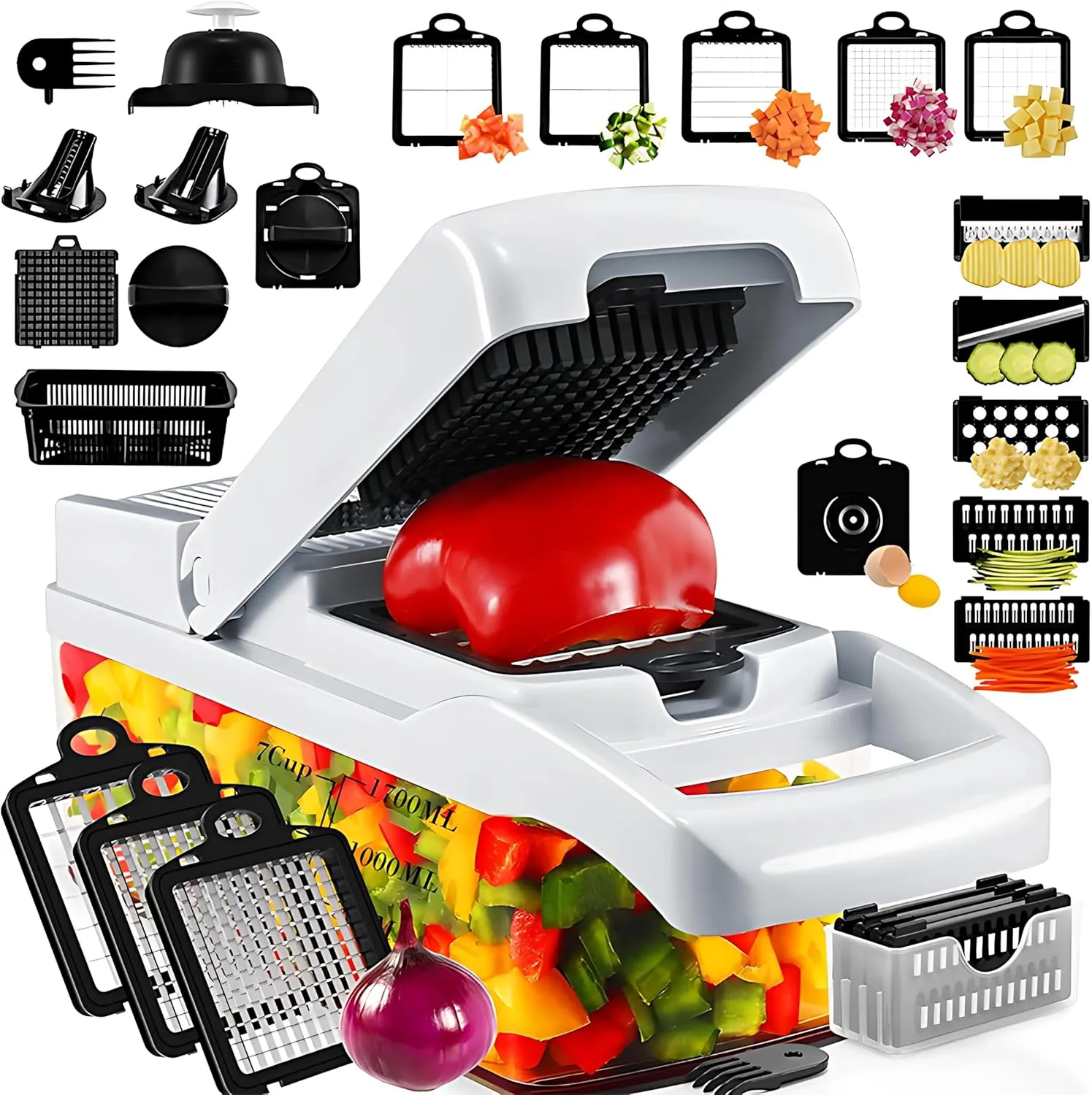 22-in-1 Vegetable Chopper with 13 Blades, Onion Cutter, Dicer, Egg Slicer, Mandoline Slicer, Veggie Chopper with Container – Perfect Mother’s Day Gift & Essential Kitchen Gadget for Meal Prep
