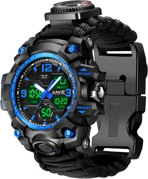 23-in-1 Survival Military Digital Watch, Mens Tactical Multi-Functional and Adjustable Wristband Outdoors Waterproof Sports Watches with Compass Paracord Band