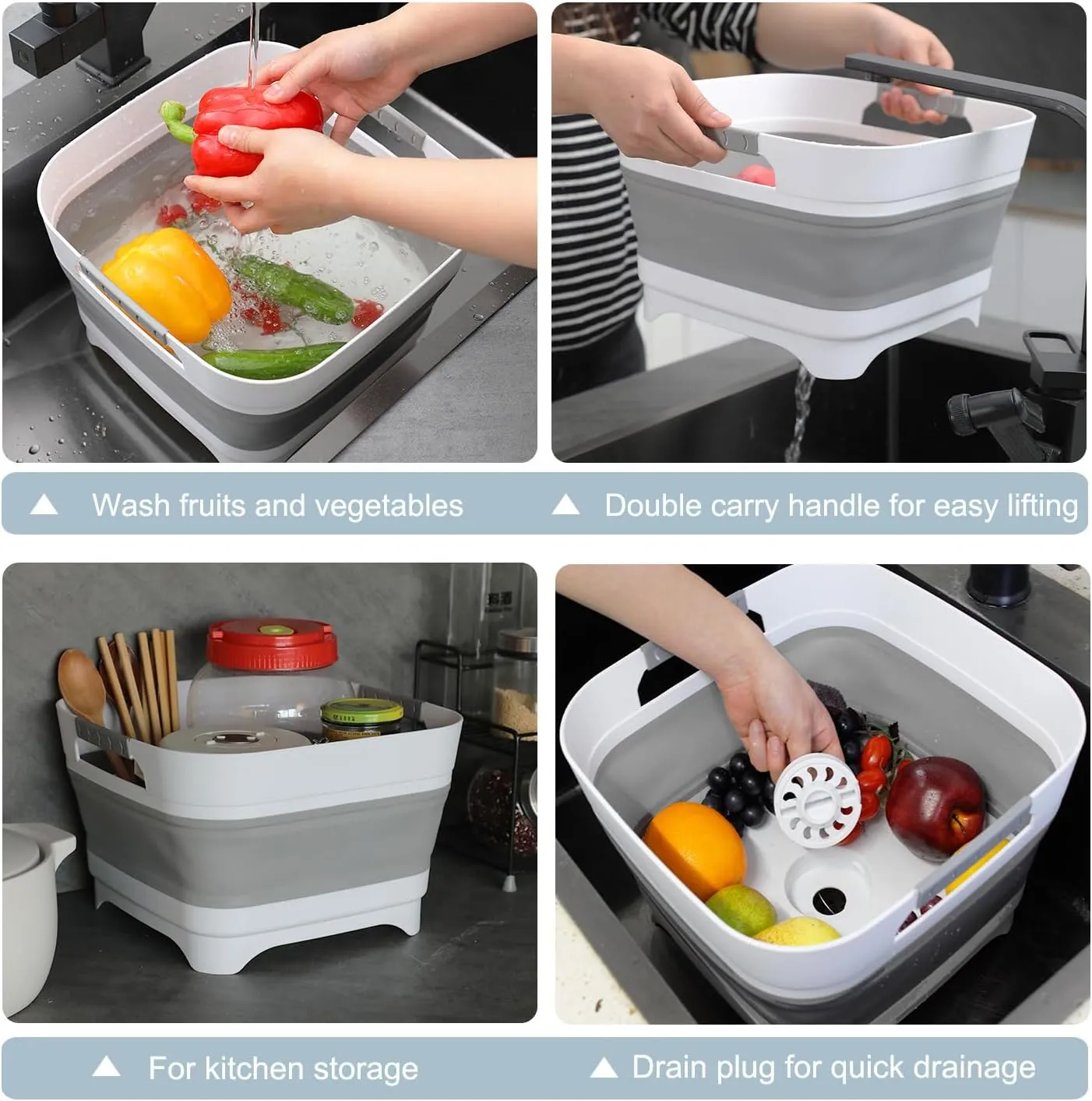 2.4 Gal (9L) Collapsible Wash Basin and Bucket,Folding Dishpan with Drain Plug for Kitchen Sink,5L Portable Foldable Small Bucket for Outdoor Camping Fishing Car Wash(Sets of 2)
