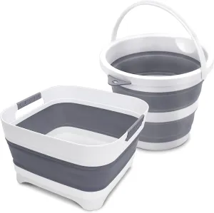 2.4 Gal (9L) Collapsible Wash Basin and Bucket,Folding Dishpan with Drain Plug for Kitchen Sink,5L Portable Foldable Small Bucket for Outdoor Camping Fishing Car Wash(Sets of 2)