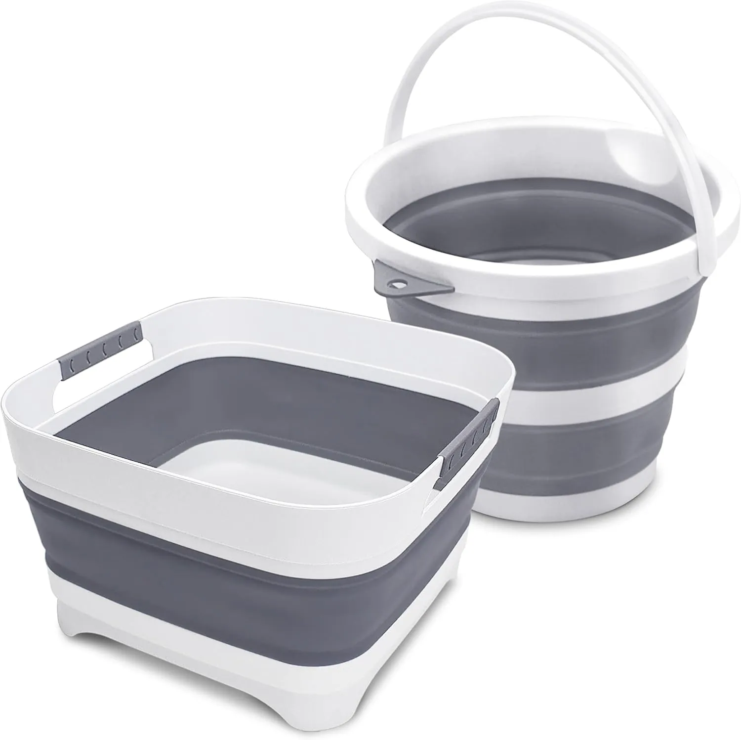 2.4 Gal (9L) Collapsible Wash Basin and Bucket,Folding Dishpan with Drain Plug for Kitchen Sink,5L Portable Foldable Small Bucket for Outdoor Camping Fishing Car Wash(Sets of 2)