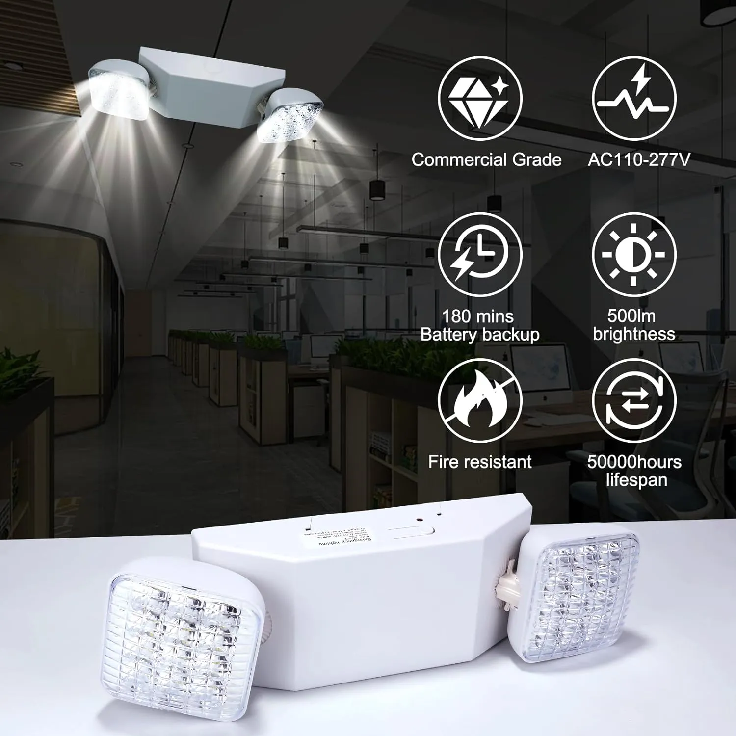 24 Pack LED Emergency Lights, Commercial Emergency Lights with Battery Backup, Dual Head Emergency Light for Home Power Outage Business Hallway Emergency Exit Light Fxiture AC110V 277V