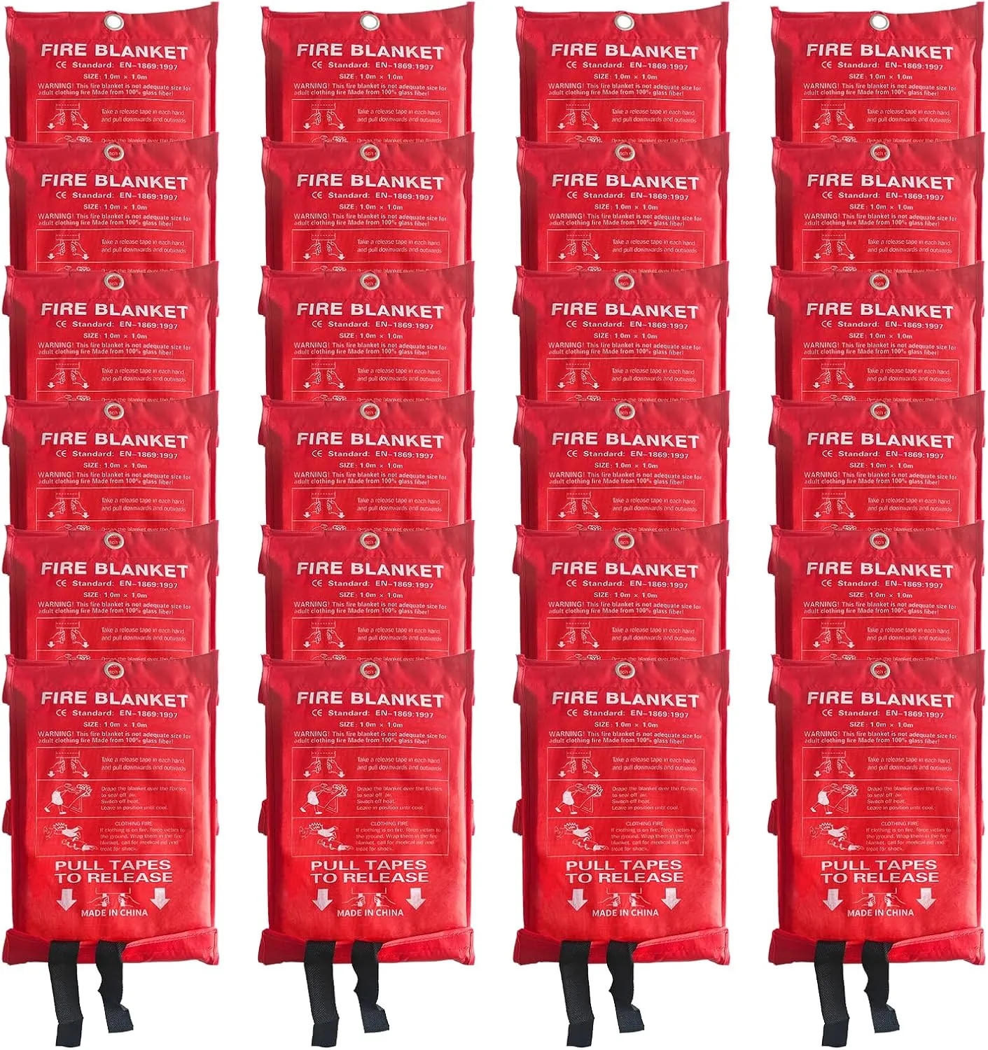 24 Packs Fire Blanket – 39.37x39.37 Inches, 1100℉ Heat Resistant, Emergency Fire Suppression Blanket for Kitchen, Home, Car, Camping – Easy to Use, Non-Toxic, Reusable, Compact & Lightweight