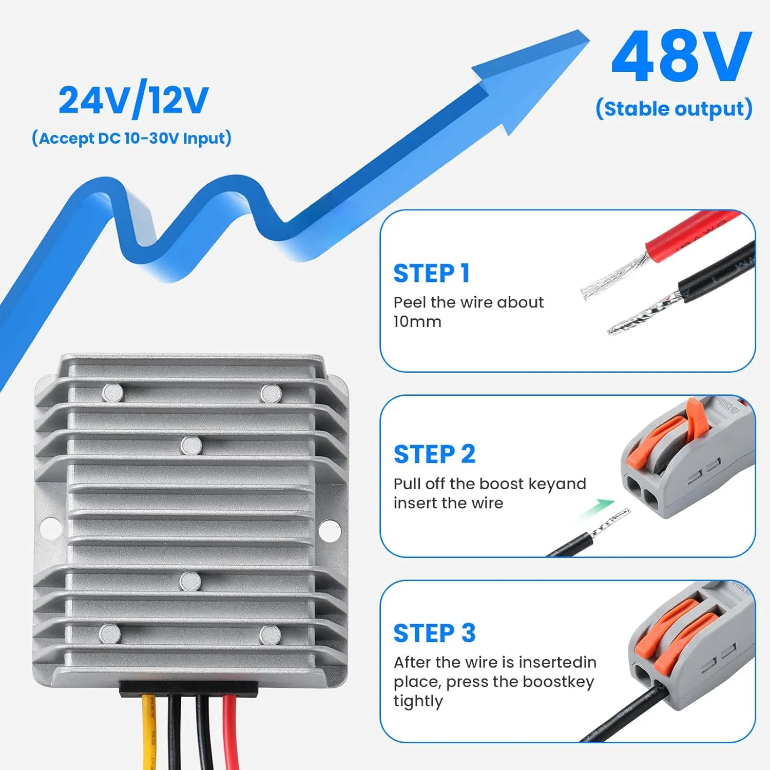 240W DC-DC Boost Converter, 12V/24V to 48V 5A Boost Transformer - Waterproof IP67,Suitable for Golf Carts, Solar Panels, Electric Scooters, Overload/Short Circuit Protection
