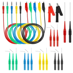 24Pcs Back Probe Kit, Banana Plug to Copper Alligator Clips Test Leads Kit with Alligator Clips, 0.7mm Back Probe Pins 4mm Banana Socket for Car Repairing Diagnostic