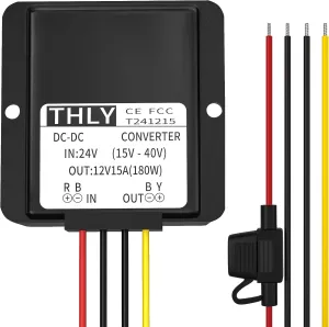 24V to 12V Buck Converter, 15A 180W DC Transformer with Fuse, Waterproof, Step Down Converter for Golf Cart, LED Light, Motor, Truck, Boat, Solar System, 3D Printer