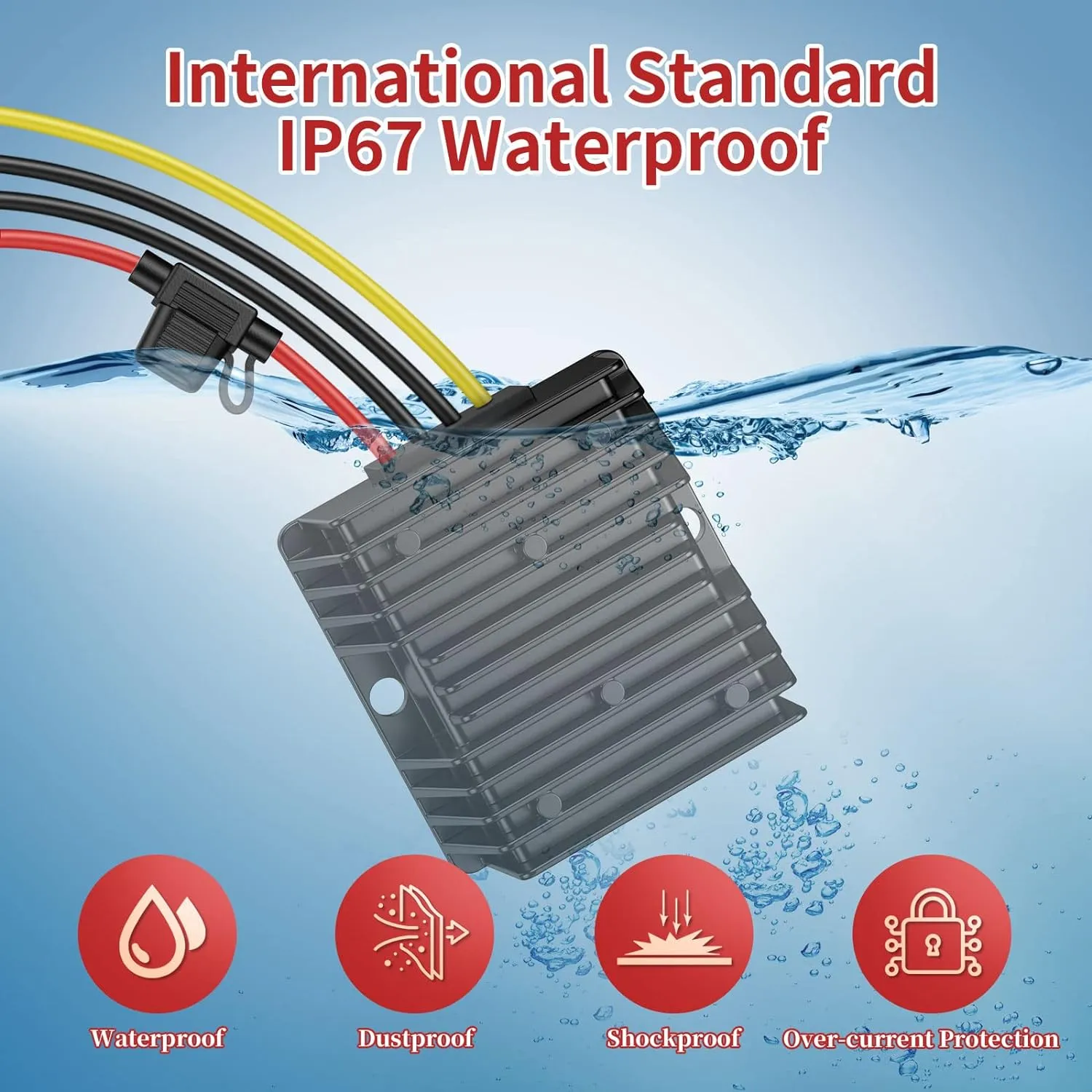 24V to 12V Converter 20A 240W with Fuse Waterproof and Wire Terminal Block, Step Down 20V to 12V, Safe for Golf Cart Truck Vehicle Boat Solar System (Accept DC 15-40V Inputs)