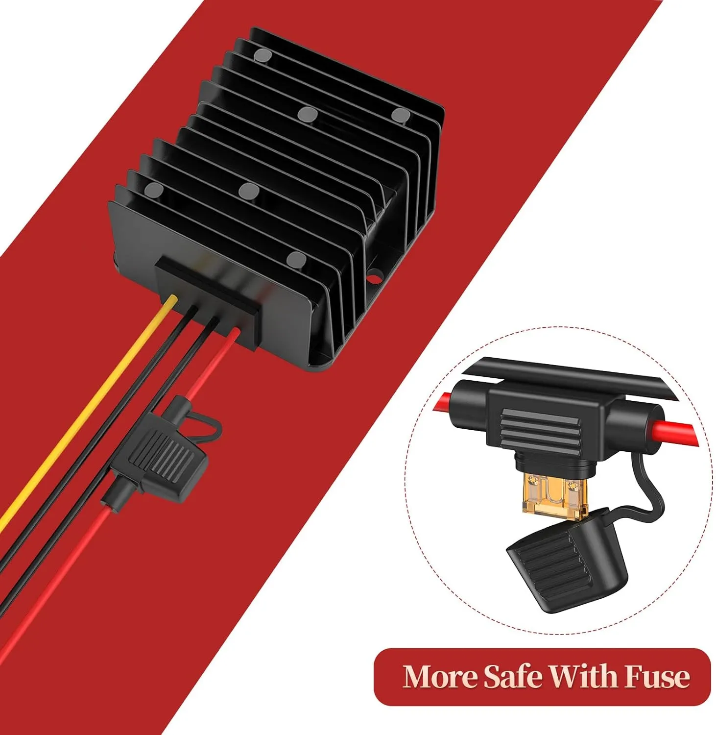 24V to 12V Converter 20A 240W with Fuse Waterproof and Wire Terminal Block, Step Down 20V to 12V, Safe for Golf Cart Truck Vehicle Boat Solar System (Accept DC 15-40V Inputs)