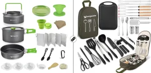 25Pcs Camping Cooking Utensils Set & 20Pcs Outdoor Camping Cookware Mess kit Green Bundle
