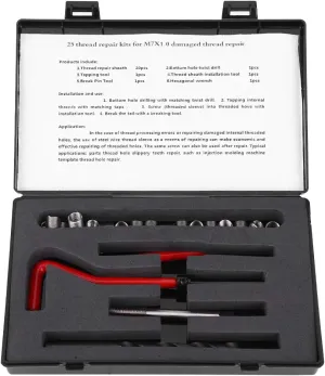 25Pcs Thread Repair Kit M7 x 1, Kit Thread Inserts Stainless Steel Twisted Drill Wrench Threaded Insert Thread Repair Tool for Auto Parts