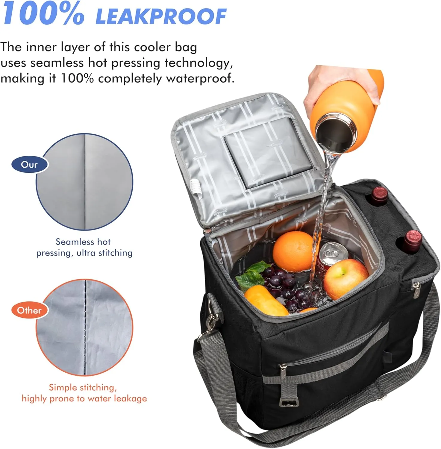 27 Cans Insulated Cooler Bag, Large Collapsible Leakproof Grocery Shopping Cooler Bag, Outdoor Travel Cooling Soft Bag for Picnics, Camping, Parties