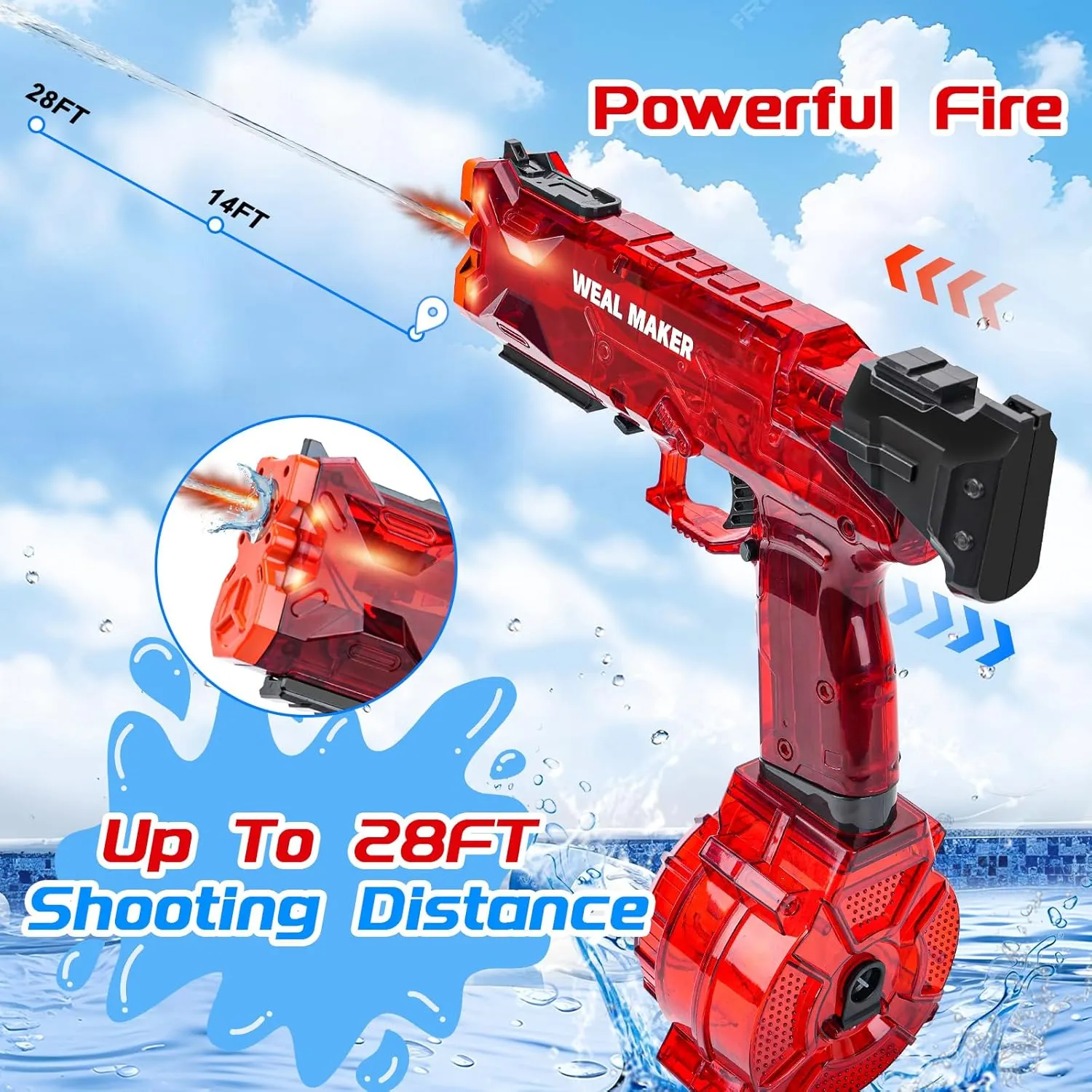 2Pack Electric Water Gun with LED Flash and USB-C Charging, IP67 Waterproof Automatic Squirt Guns 25-30 FT Range, Realistic Water Pistol for Summer Outdoor Pool Party Toys