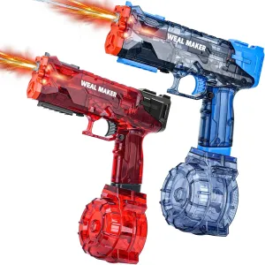 2Pack Electric Water Gun with LED Flash and USB-C Charging, IP67 Waterproof Automatic Squirt Guns 25-30 FT Range, Realistic Water Pistol for Summer Outdoor Pool Party Toys