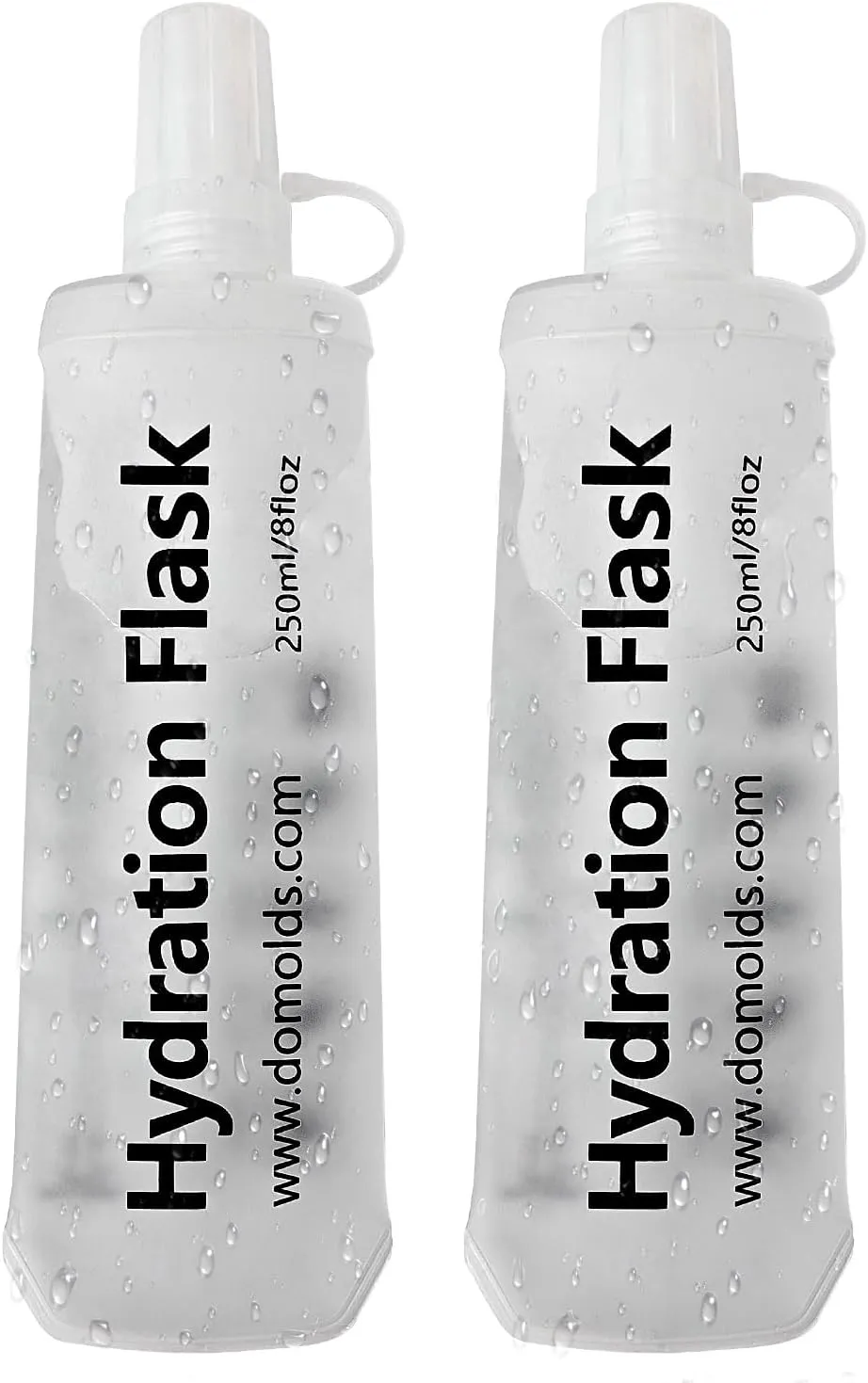 2Pcs 250ml Soft Flask Folding TPU Hydration Flask Running Water Bottle(8.8 oz), Water Pouch for Running Vest, Hiking, Cycling (White 250ml*2)