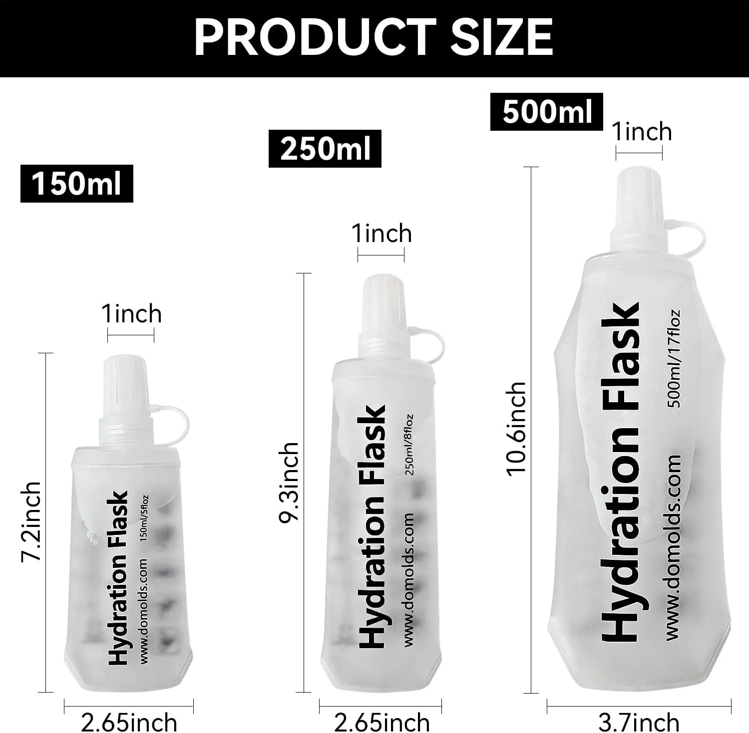 2Pcs 250ml Soft Flask Folding TPU Hydration Flask Running Water Bottle(8.8 oz), Water Pouch for Running Vest, Hiking, Cycling (White 250ml*2)