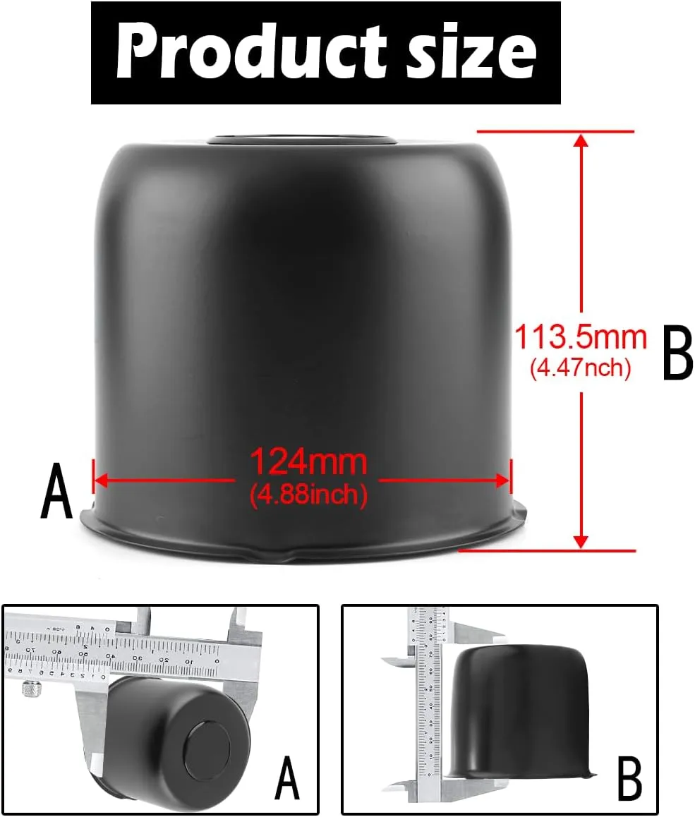2Pcs 4.88inch Stainless Trailer Wheel Center Caps Push Through 4.88" Bore 4.47" Tall Top Removable Hub Cap for Truck SUV RV Wheel Rim, Matt Black Wheel Cover