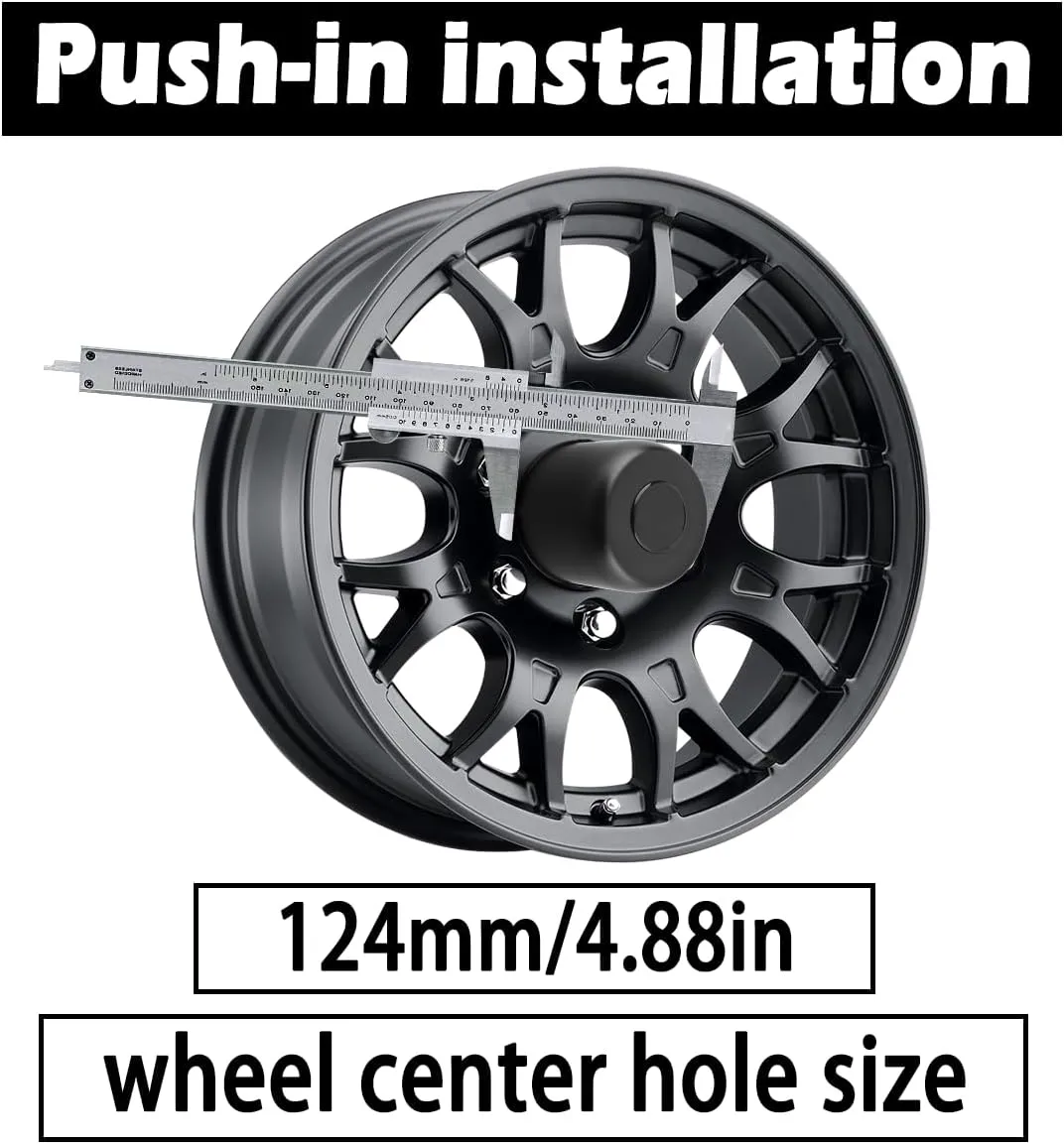 2Pcs 4.88inch Stainless Trailer Wheel Center Caps Push Through 4.88" Bore 4.47" Tall Top Removable Hub Cap for Truck SUV RV Wheel Rim, Matt Black Wheel Cover