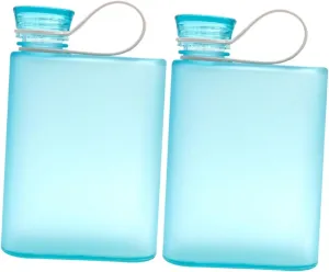 2pcs Water Bottle Collapsible 380ml Flat Design Leakproof for Travel Outdoor Fitness Sports Carabiner Clip