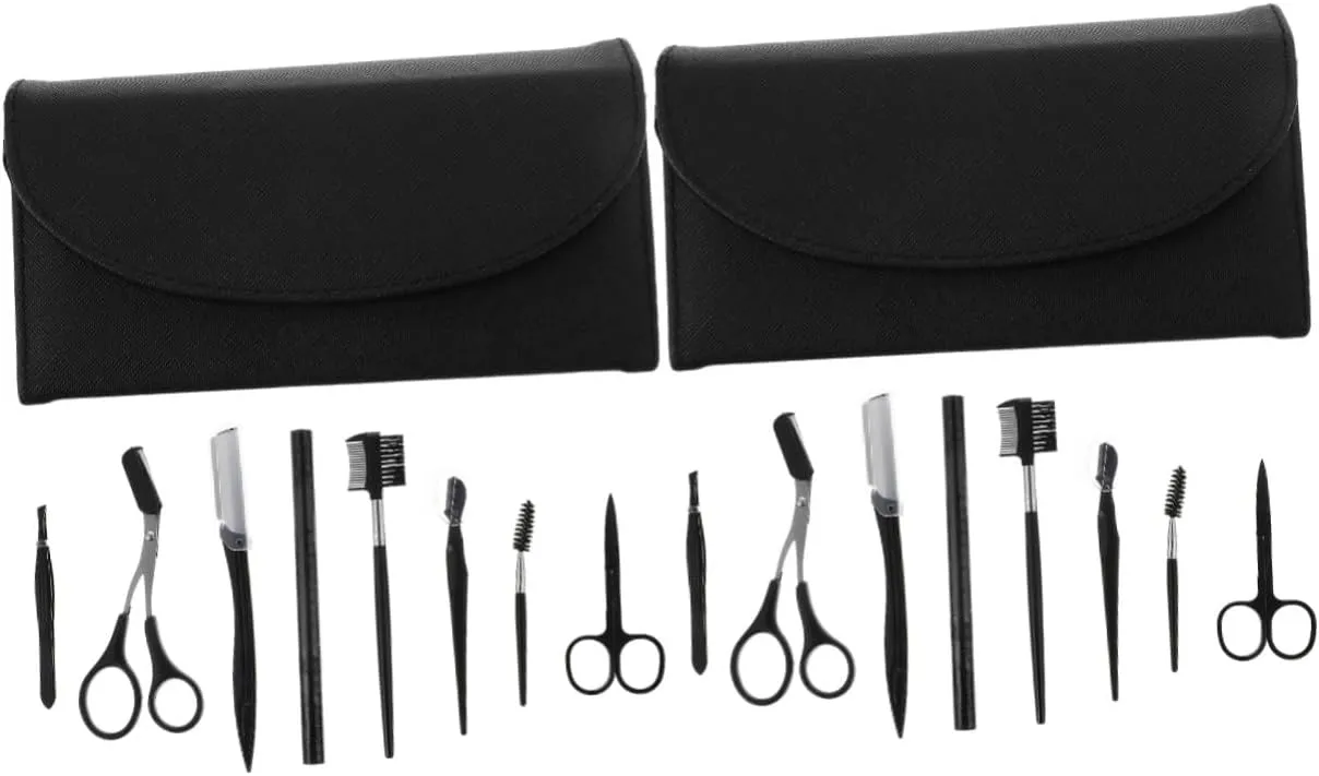 2sets Complete Eyebrow Grooming Kit Razor Comb Scissors Tweezers Made of Stainless Steel Easy to Use Ideal for Routine 8pcs*2