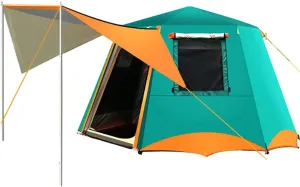 3-4 Person Automatic Tent with Porch Camping Pop Up Tent with 2 Door and 2 Double Layer Instant Family Tent for Camping Outdoor Hiking (Green 5) (Green 5)