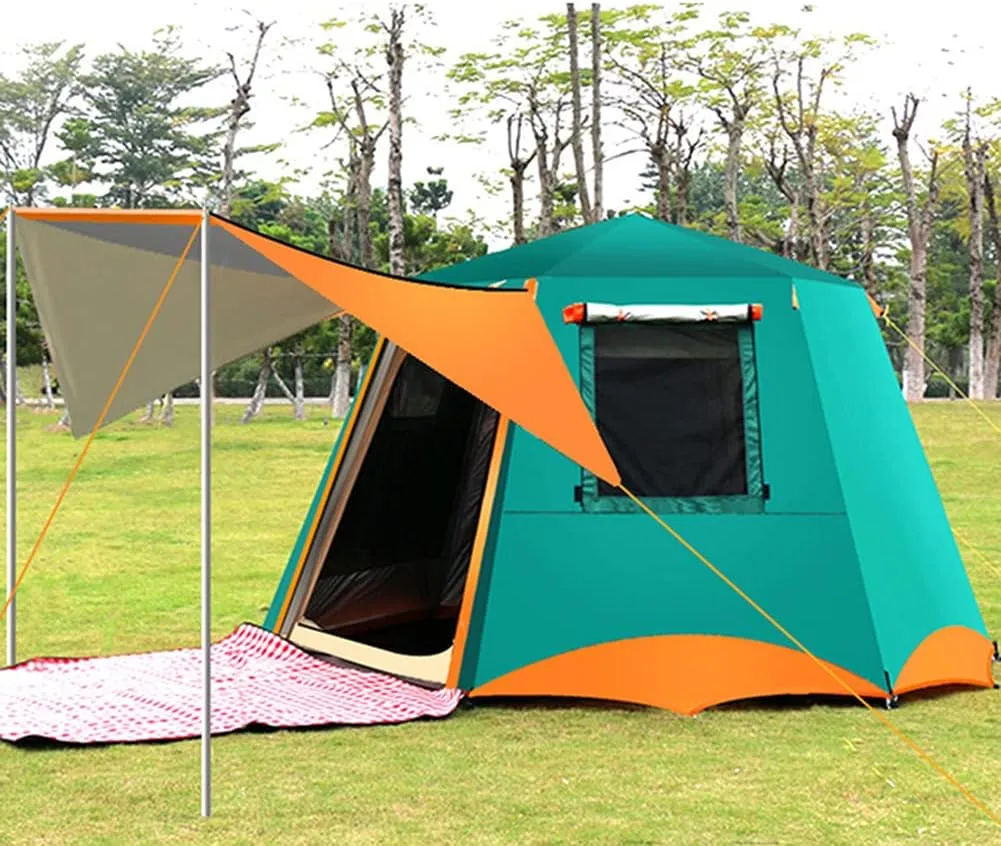 3-4 Person Automatic Tent with Porch Camping Pop Up Tent with 2 Door and 2 Double Layer Instant Family Tent for Camping Outdoor Hiking (Green 5) (Green 5)