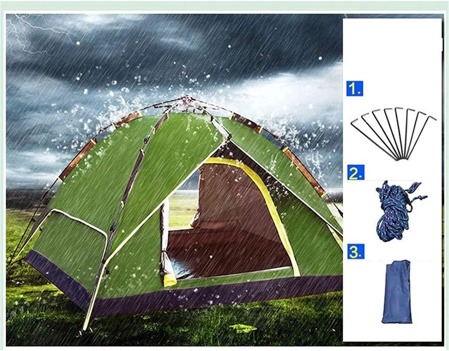 3-4 Person Camping Tent 60 Seconds Set Up Tent Waterproof Pop Up Outdoor Sports Tent Camping Sun Shelters Instant Cabin Tent Advanced Venting Design (Green)