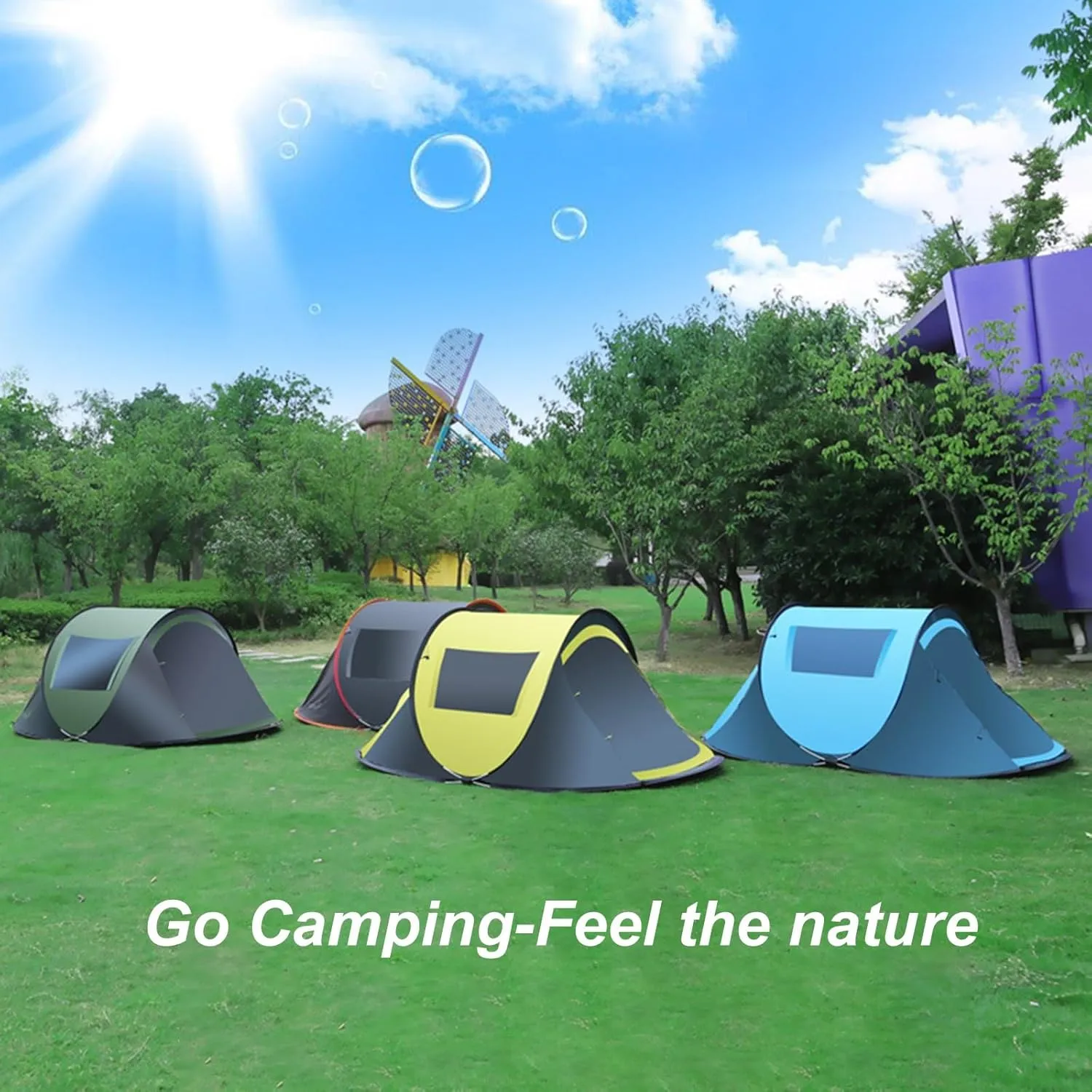 3-4 Person Camping Tent Outdoor Automatic Instant Pop Up Tent 2 Doors 2 Windows Rainproof Windproof Sunproof Family Tent for Camping Hiking Traveling