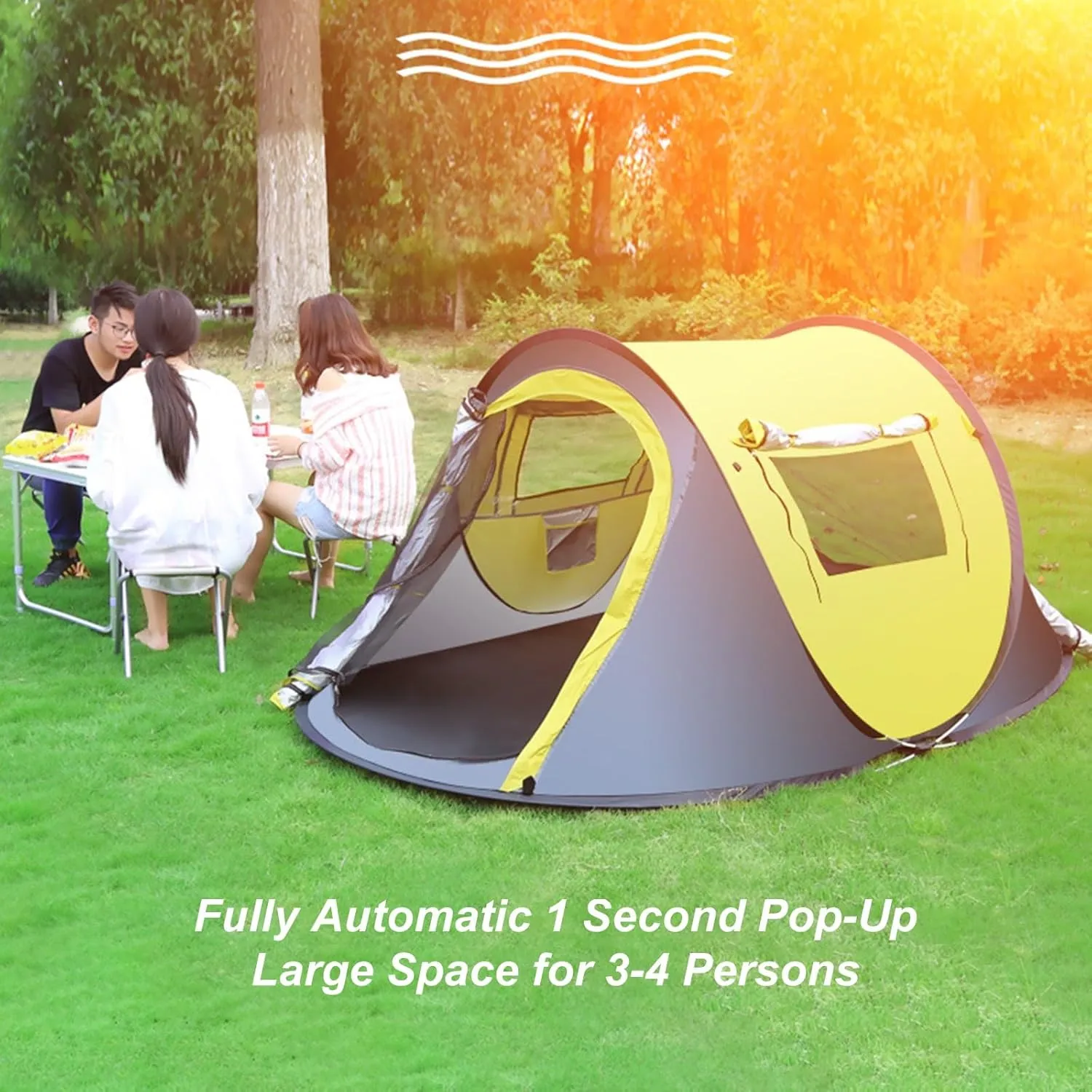 3-4 Person Camping Tent Outdoor Automatic Instant Pop Up Tent 2 Doors 2 Windows Rainproof Windproof Sunproof Family Tent for Camping Hiking Traveling