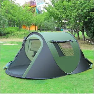 3-4 Person Camping Tent Outdoor Automatic Instant Pop Up Tent 2 Doors 2 Windows Rainproof Windproof Sunproof Family Tent for Camping Hiking Traveling