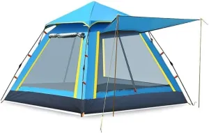 3-4 Person Waterproof Camping Tent, UV-Resistant Pop-Up Outdoor Shelter, Single-Layer Family Tent