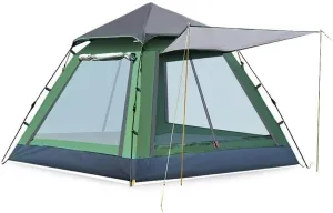 3-4 Person Waterproof UV Weather Resistant Camping Tent, Single Layer Family Outdoor Tent with Mesh Windows for Beach, Fishing, and Travel