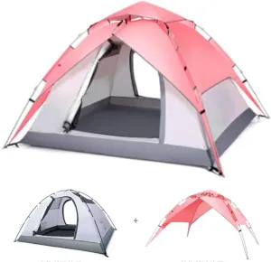 3-in-1 Family Automatic 4-6 Person Pop Up Tent, Festival Pop-Up Tent Beach Shelter Portable Tents Anti UV for Travelling Beach BBQ Park Fishing Instant Sun Shade Shelter Canopy