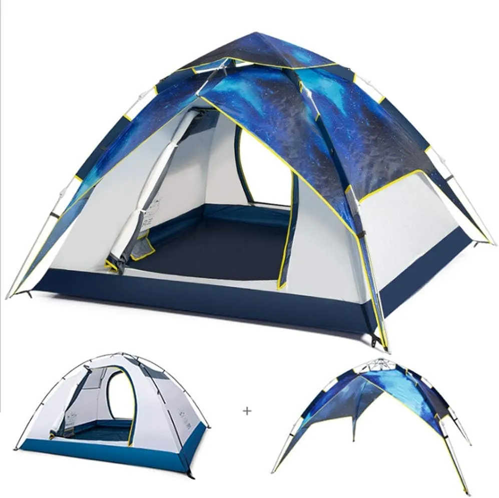 3-in-1 Family Automatic 4-6 Person Pop Up Tent, Festival Pop-Up Tent Beach Shelter Portable Tents Anti UV for Travelling Beach BBQ Park Fishing Instant Sun Shade Shelter Canopy