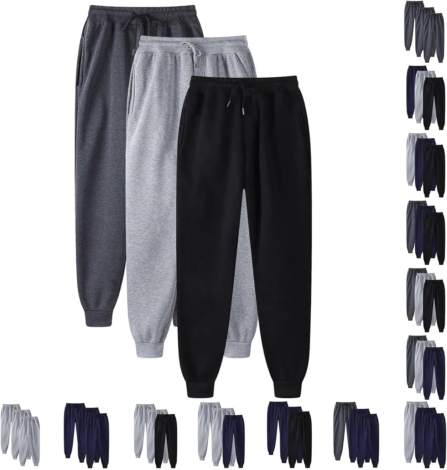 3 Pack Mens Athletic Sweatpants with Pockets,Workout Gym Joggers Pants for Men Running Jogging Pants