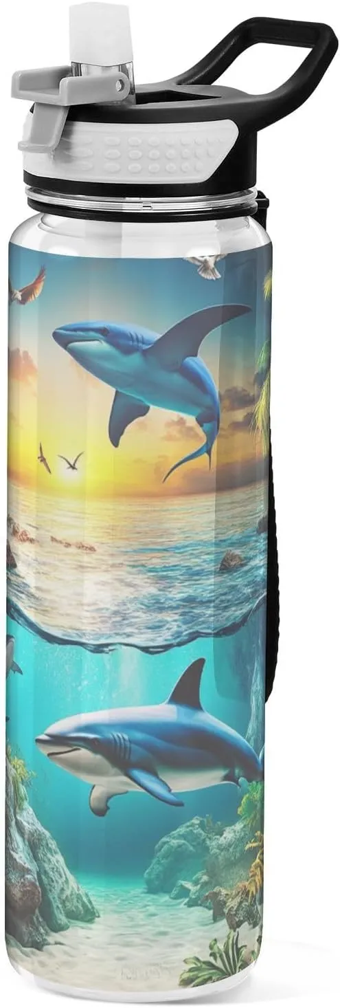 30 oz 3D hole white wall ocean animal fish sea Travel Water Bottle Tritan BPA Free non toxic Water Jug with Handle for Outdoor Travelling Collapsible