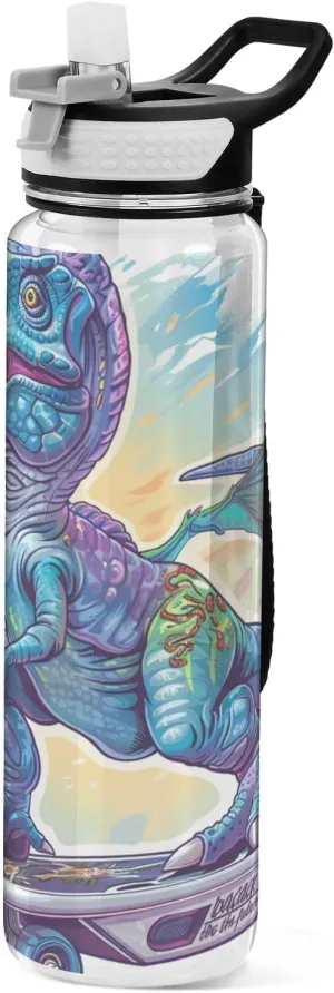 30 oz Blue Dinosaur Skateboards cool Refillable Water Bottle Tritan BPA-Free non toxic Jug with Handle for Camping Sports Collapsible