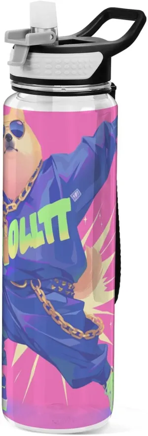 30 oz cartoon dancing dog hip pop neon color Sport Water Bottle with Straw Tritan BPA-Free non toxic Water Jug for Gym for Walking Working Collapsible