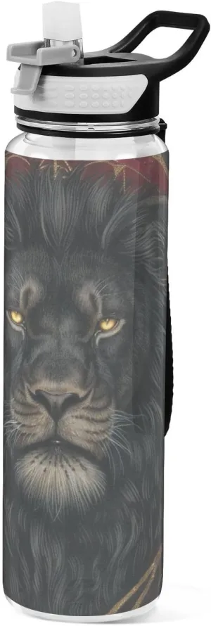 30 oz Dark Fantasy Animal Mystical Black Lion Water Bottles Wide Mouth Tritan Clear BPA Free non toxic Jug Water Bottle for Fitness Travelling Collapsible