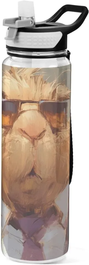 30 oz muskrat oil painting glasses Slim Water Bottle with Straw Tritan Clear BPA Free non toxic Water Jug with Handle for Car Cup Fitness Collapsible