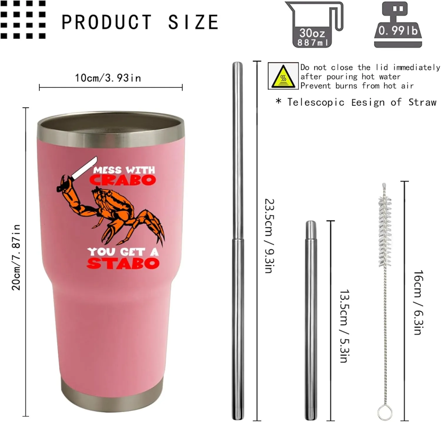 30 oz Tumbler Pink Tumbler Mess With The Crabo You Get The Stabo Tumbler Personalized Tumbler with Lid and Straw Insulated Tumblers Stainless Steel Tumbler Funny Gift