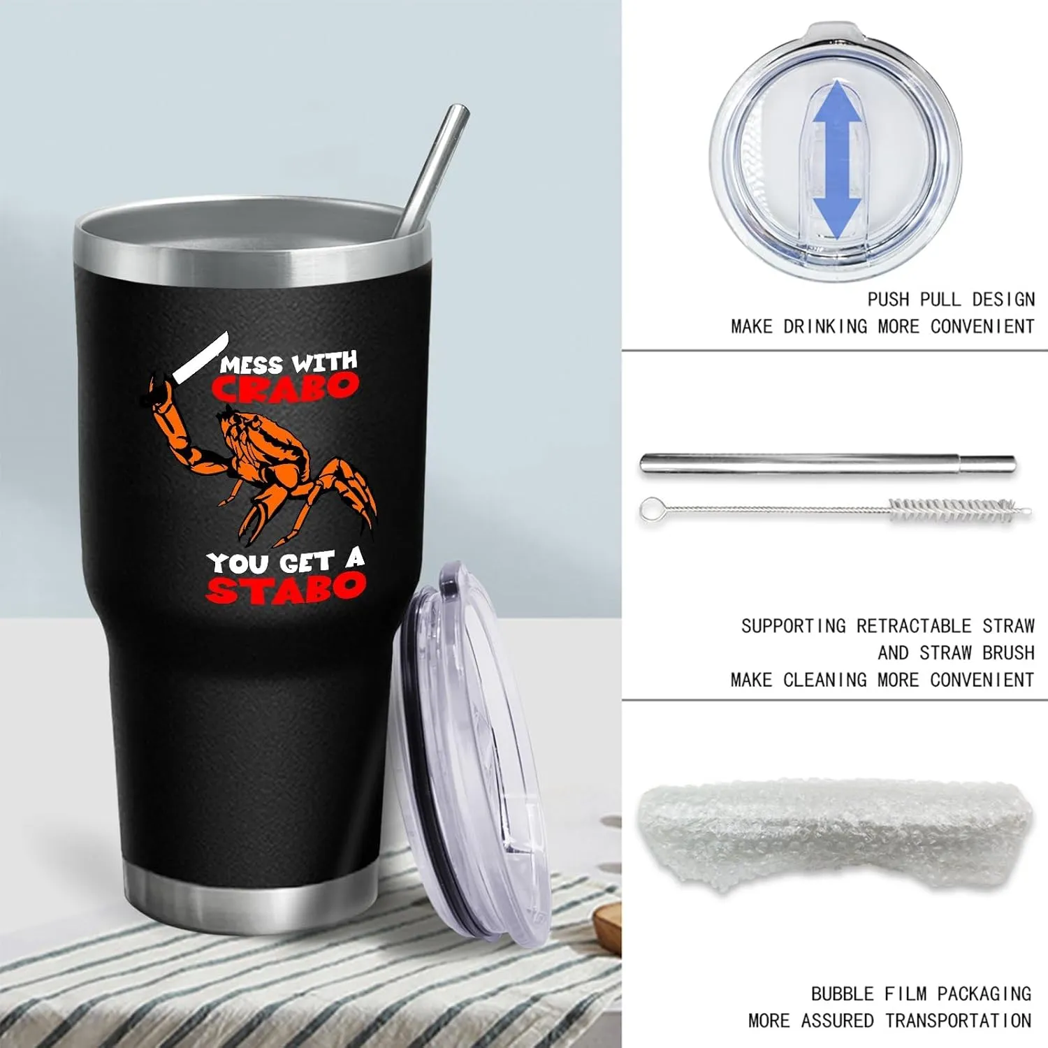 30 oz Tumbler with Lid and Straw Mess With The Crabo You Get The Stabo Tumbler Insulated Tumbler Stainless Steel Tumblers Funny Gift