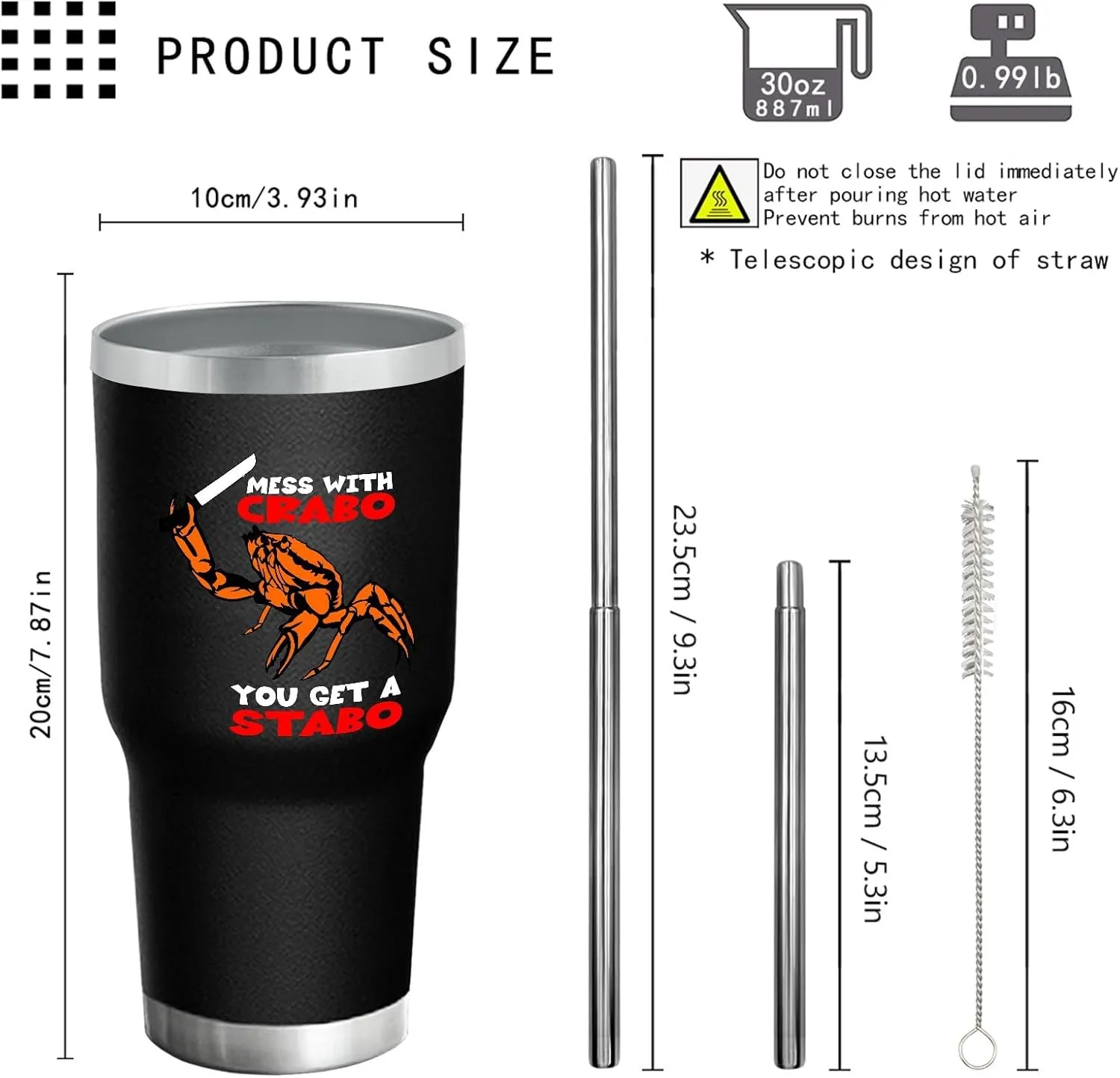 30 oz Tumbler with Lid and Straw Mess With The Crabo You Get The Stabo Tumbler Insulated Tumbler Stainless Steel Tumblers Funny Gift