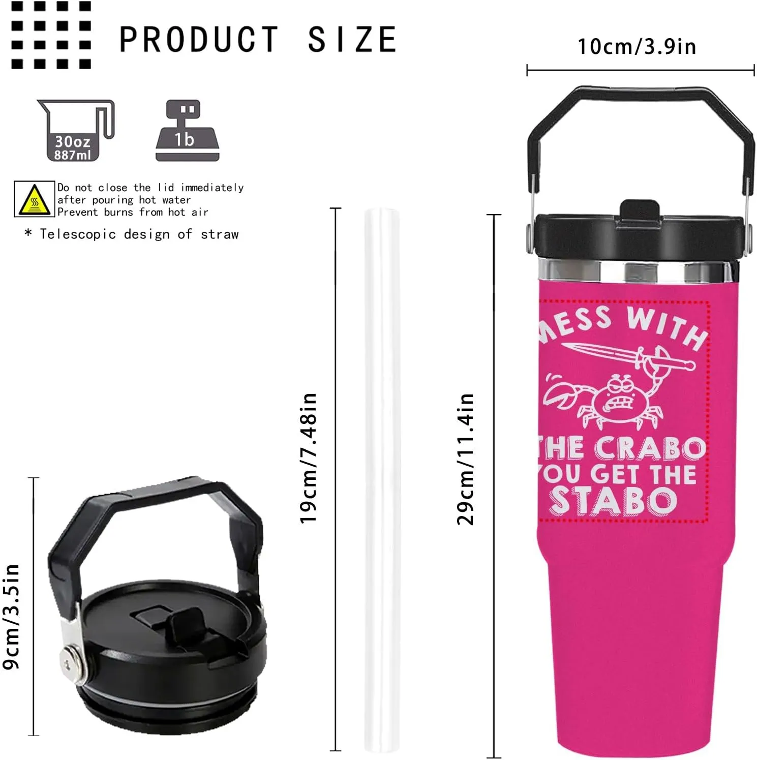 30 oz Tumbler with Lid and Straw Mess With The Crabo You Get The Stabo Tumbler Personalized Tumbler Insulated Tumbler Stainless Steel Tumblers Funny Gift